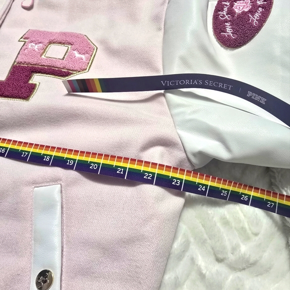 PINK X LOVESHACKFANCY Reissued Boyfriend Varsity Jacket. Size M. LIMITED EDITION - Picture 8 of 11
